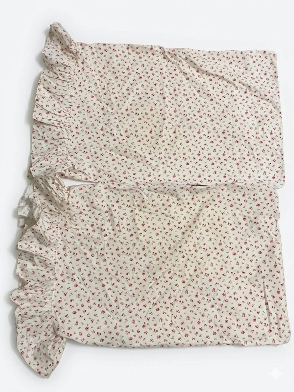 2 VTG Ralph Lauren Calico Red Floral Cotton USA Made Ruffle Trim Pillow Cases